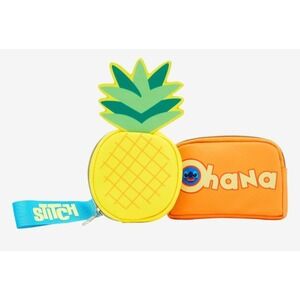 NEW! Disney‎ Lilo and Stitch Pineapple Ohana Coin Purse Wristlet Set Sealed